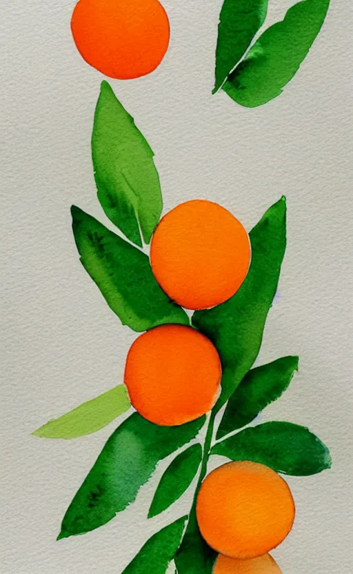 Prompt: minimalist watercolor art of oranges with green leaves