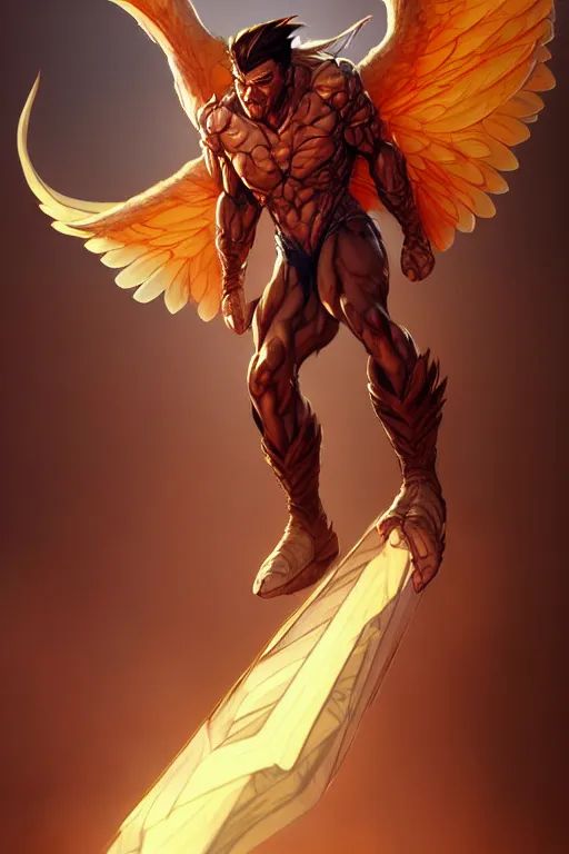 Image similar to character art by wlop, steve henderson, and j scott campbell, gooseman, male hero, goose - head, wings, 4 k, arstation, trending, high quality, very detailed, digital