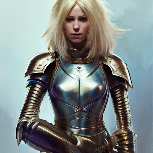 Image similar to painting of a female blonde in a knights armor tied up, full view, popular on artstation, artstationhd, artstationhq 8 k, volumetric lighting, super focused, no blur, trending on artstation, ultra detailed, by artgerm and james gurney, greg rutkowski,