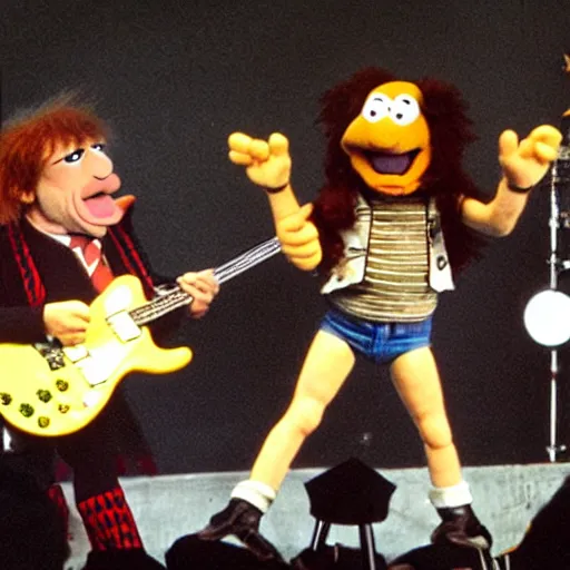 Image similar to ac / dc as muppets performing on stage