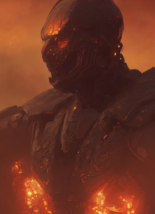 Image similar to a photorealistic dramatic hyperrealistic render of an armored fire golem by wlop, greg rutkowski, alphonse mucha, beautiful dynamic dramatic dark moody lighting, shadows, cinematic atmosphere, artstation, concept design art, octane render, 8 k