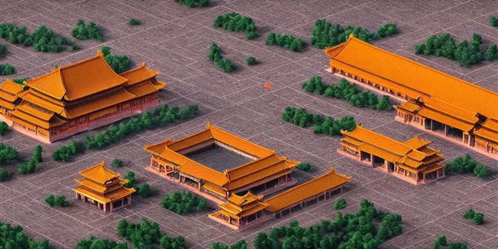 Image similar to a very high resolution image from a new movie, super fantasy shape of cyberpunk building and forbidden city, front view, photorealistic, photography, directed by wes anderson