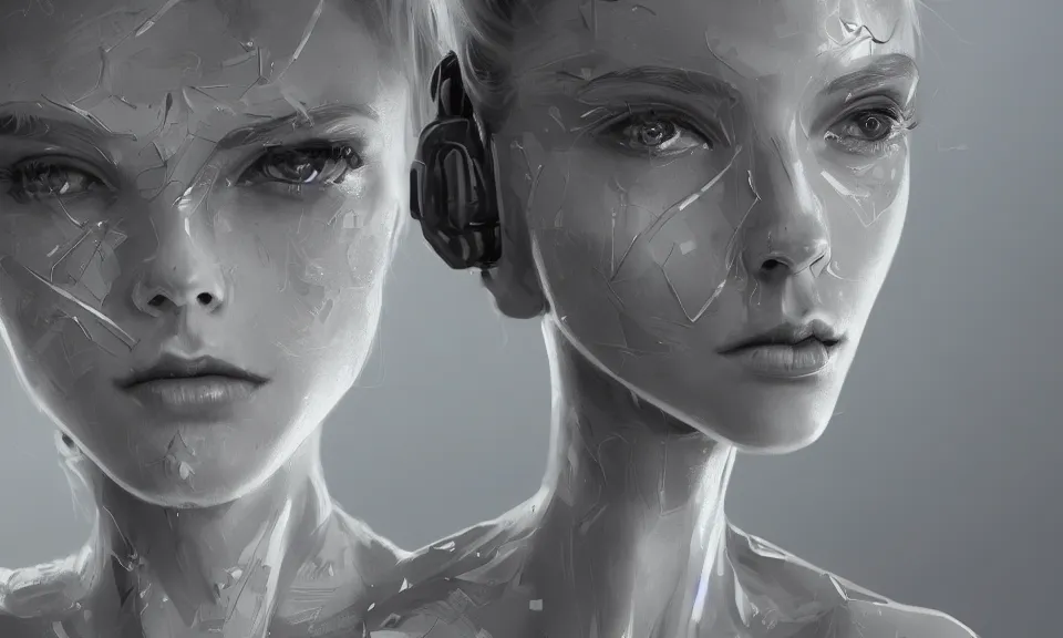 Image similar to portrait of beautiful girl with robot body, close up, portrait, cinematic, elegant, artstation, intricate, highly detailed, digital painting, artstation, concept art, sharp focus, illustration, 8 k