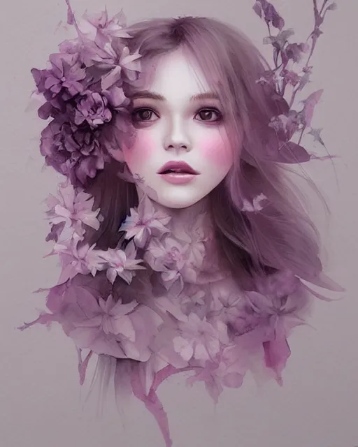 Prompt: mauve smoke watercolor flower fairy portrait, by wlop and artgerm