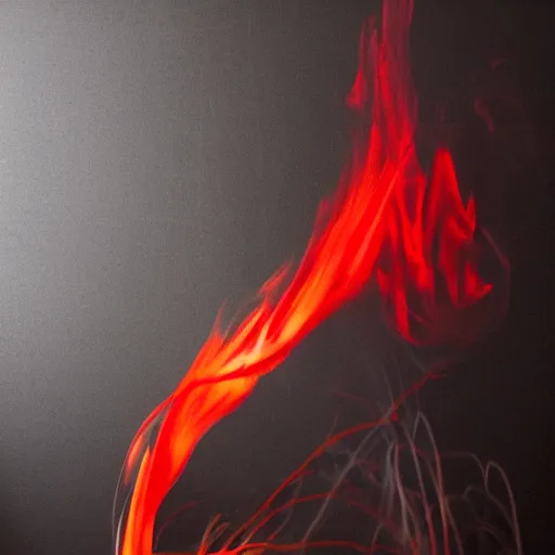 Image similar to a photo of a red calligraghy inspiured by fire on a black wall, 5 0 mm