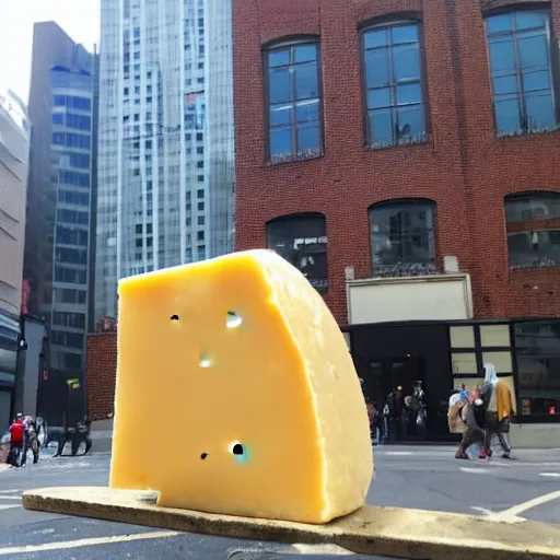 Prompt: A giant piece of cheese in the city