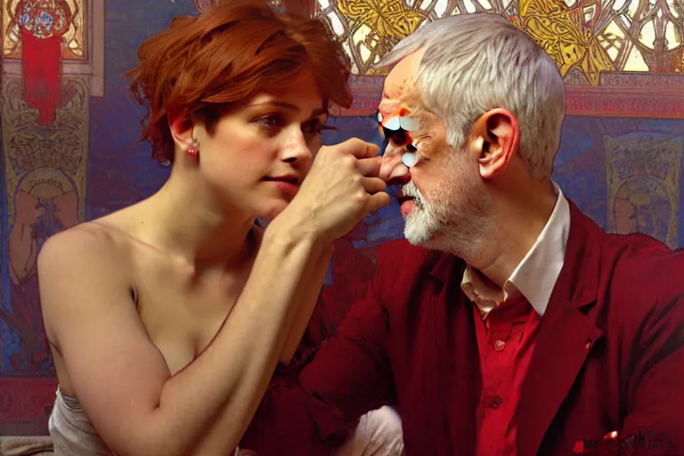 Image similar to jeremy corbyn, nier autoamata, highly detailed painting by ilya kuvshinov, alphonse mucha, gaston bussiere, craig mullins, j. c. leyendecker 8 k