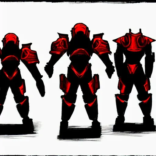 Prompt: concept art of a black and red armored soldier inspired by jin roh anime