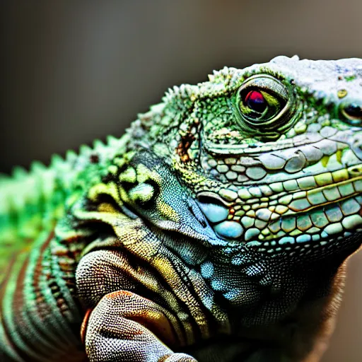 Prompt: close up of a fiji banded iguana hd nature photography