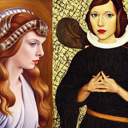 Image similar to taylor swift as princess leia, portrait by sandro botticelli