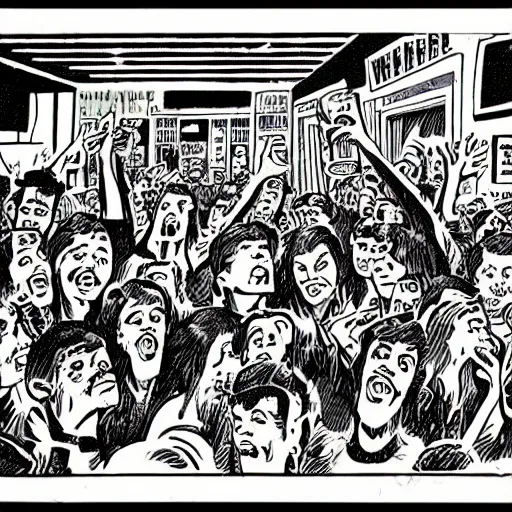 Image similar to robert crumb comic about pembroke pines flanagan high school students partying accurate eyes high detail