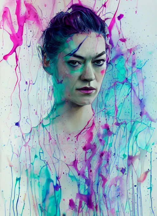 Image similar to yvonne strahovski by agnes cecile pastel light colours ink drips autumn lights