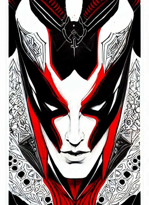 Image similar to symmetry concpet art, full shot, traditional ink, red and black sketch, of deathpool, line sketch, intricate, elegant, highly detailed, monochrome, digital painting, artstation, concept art, sharp focus, illustration, art by borderlands 3 and peter polach