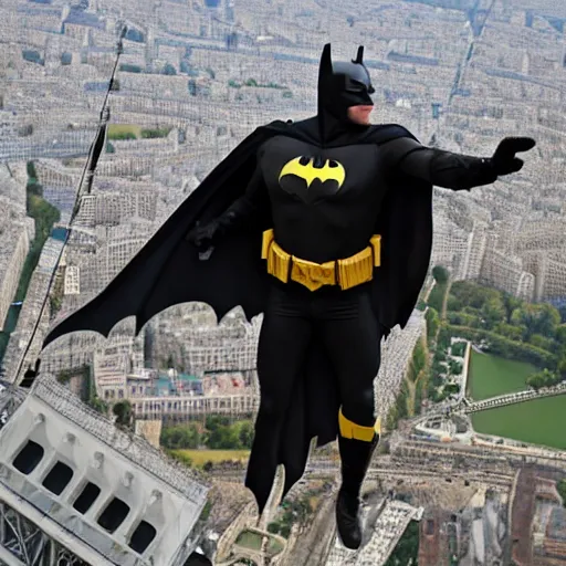 Image similar to batman climbing the eiffel tower