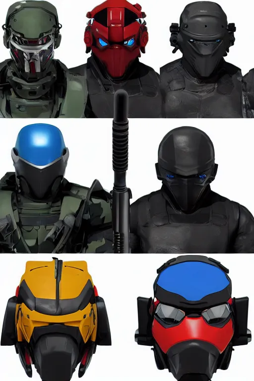 Image similar to ranger power colored mecha ninja mask helmet metal gear solid training suit swat commando snyder zack and swanland raymond and pennington bruce