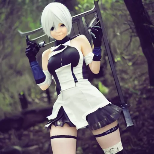 Image similar to 2B from NieR Automata being super cute