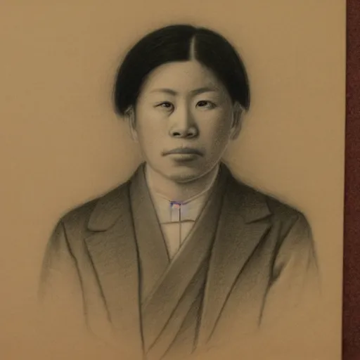 Prompt: study of a Japanese immigrant to America, pencil drawing, highly detailed, neutral background