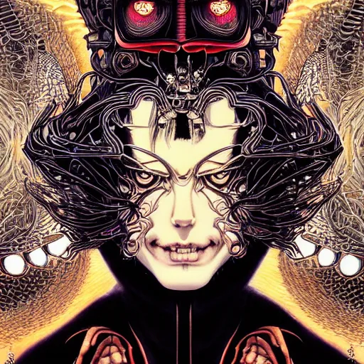 Prompt: portrait of crazy dark angel, symmetrical, by yoichi hatakenaka, masamune shirow, josan gonzales and dan mumford, ayami kojima, takato yamamoto, barclay shaw, karol bak, yukito kishiro