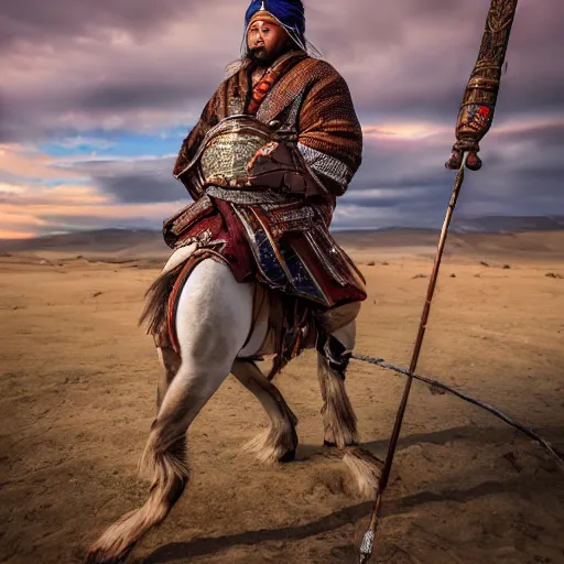 Prompt: tula the mongolian warrior plunderer from ancient lands of taran, highly detailed, ultrawide lens, photography award of the year 2 0 2 0