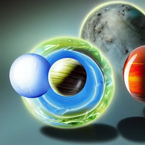 Prompt: aliens playing with marbles planets