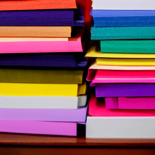 Prompt: a pile of complementary colored, gradients, papers