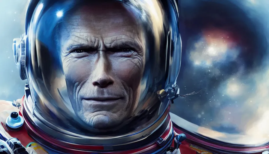 Image similar to Clint Eastwood as an astronaut, hyperdetailed, artstation, cgsociety, 8k