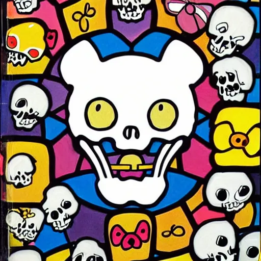 Image similar to portrait painting goofy skull skeleton, hello kitty, comic book, pokemon, highly detailed, art by Singer Sargent and damien hirst