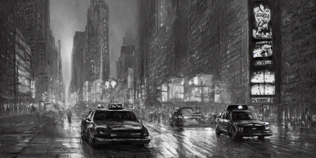 Image similar to cartoonish taxi through the streets of chicago, night time, dramatic lighting, german expresionism, noir film, character sheet, fine details, concept design, high contrast, anthrophomorfic animals, kim jung gi, greg rutkowski, trending on artstation, 8 k, full body, turnaround, front view, back view, ultra wide angle