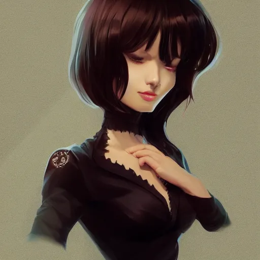 Image similar to , a beautiful woman with dark brown hair wearing a black dress, fantasy, by lois van baarle, Ilya Kuvshinov, Stanley Artgerm Lau, WLOP, Rossdraws, trending on artstation,