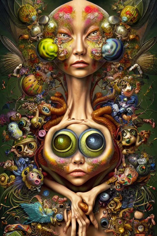 Image similar to hyper - maximalist overdetailed painting by espepelen feat naoto hattori. artstation. deviantart. cgsociety. inspired by hieranonymus bosch and heidi taillefer. surrealism infused lowbrow style. hyperdetailed high resolution render by binx. ly in discodiffusion. dreamlike polished render by machine. delusions. sharp focus.