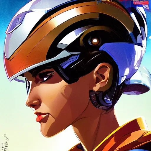 Image similar to a portrait of a stunning beautiful elite gal gadot gundam pilot, with an intricate, detailed, urban inspired hiphop afro futuristic helmet, vector behance hd jesper ejsing, rhads, makoto shinkai, lois van baarle, ilya kuvshinov, rossdraws, hd, 3 2 k, ilya kuvshinov, gustav klimt