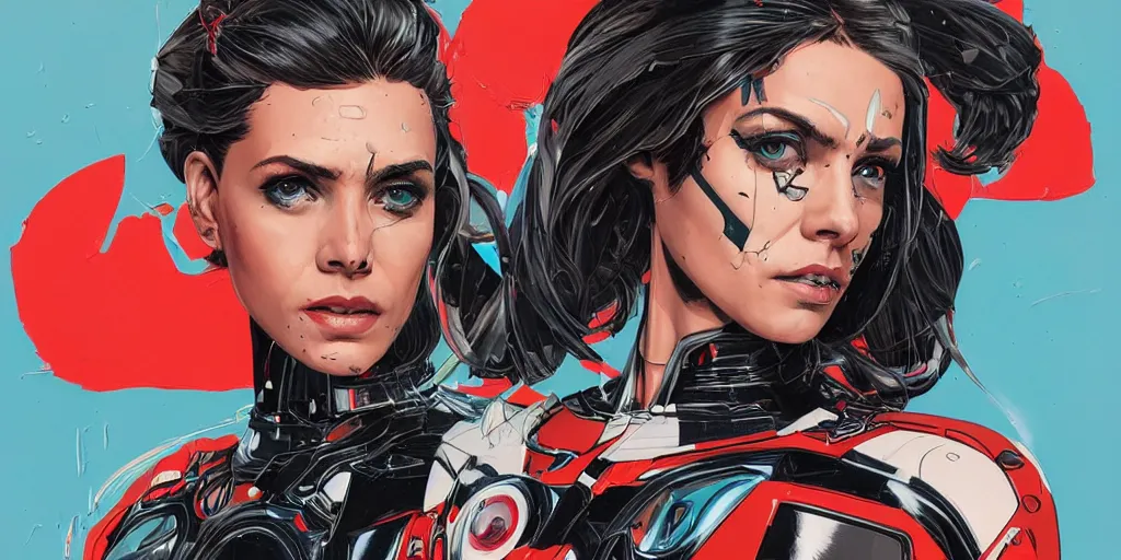 Prompt: a portrait of a female android, by MARVEL comics and Sandra Chevrier, 4k