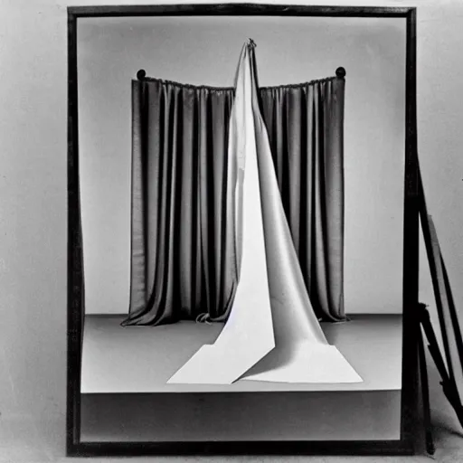 Prompt: a 1 9 7 0 s photograph of a photo studio with a cloth draped over it, ultrafine, by kay sage, behance, cubism, cubism, angular, vray tracing
