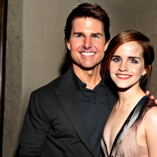 Image similar to ( tom cruise jumping on couch and screaming ) ( emma watson standing in corner )