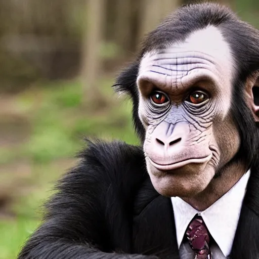 Image similar to saul goodman is a chimp with a machine gun, still from netflix