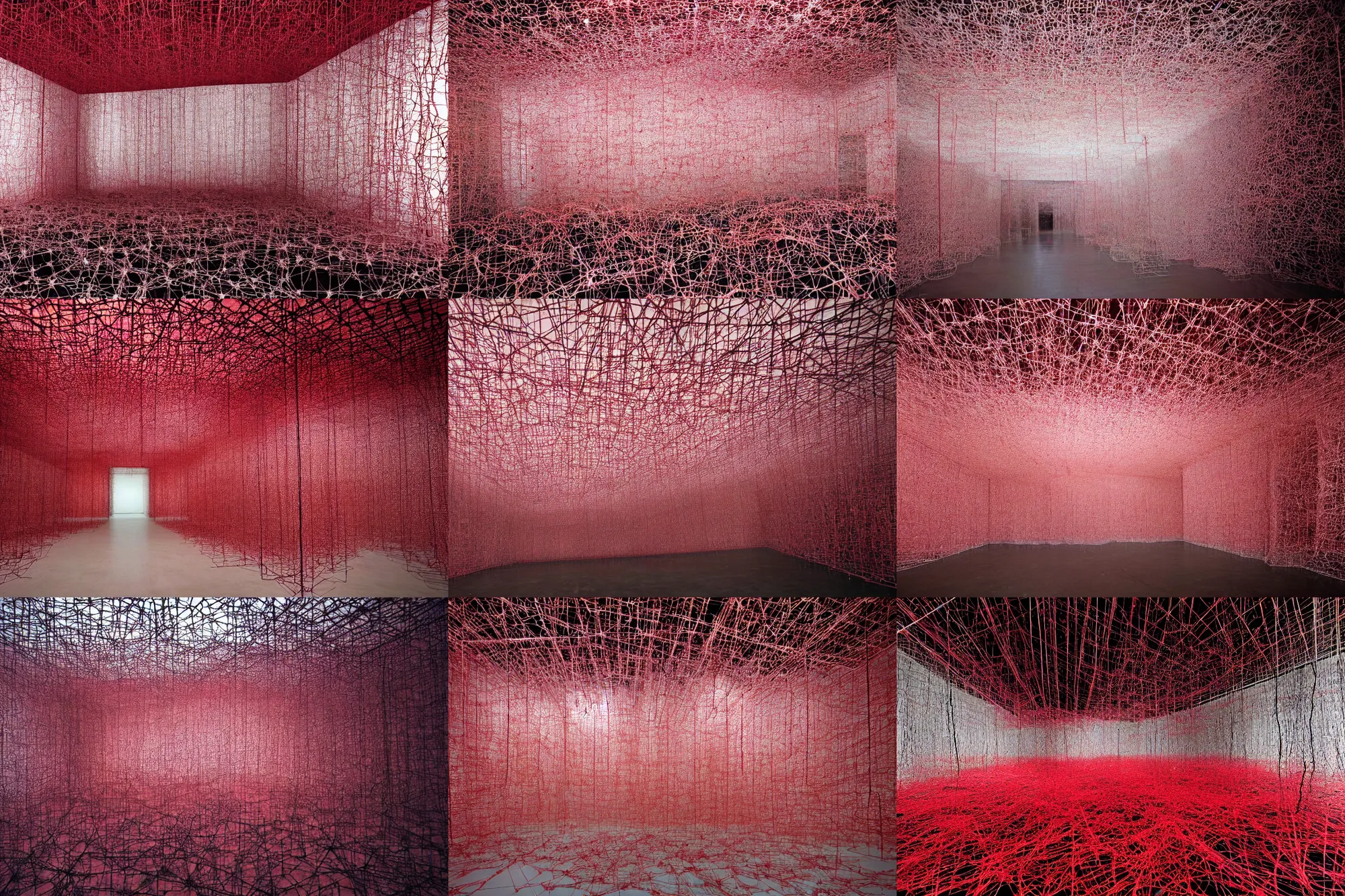 Prompt: Inner experience of the acid horizon, 4K, 8K stunning artwork, haunting, non psychedelic by Chiharu shiota