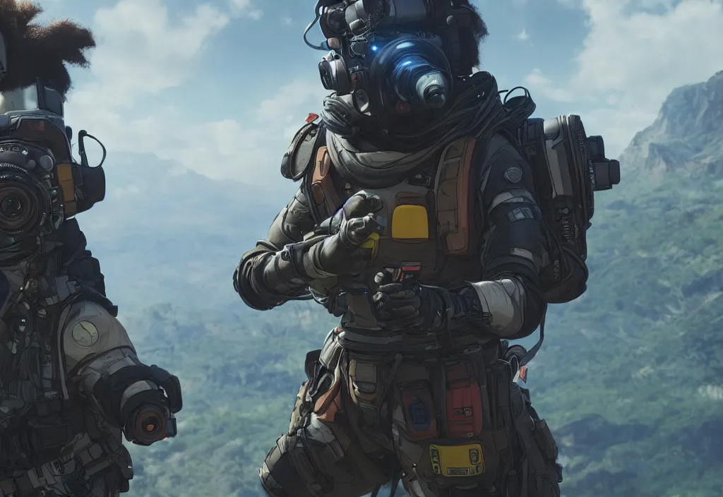 Prompt: vfx color film closeup, apex legends irl, low - key lighting award winning photography arri alexa cinematography, hyper real photorealistic cinematic beautiful, atmospheric