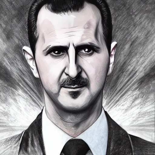 Prompt: bashar al - assad in lgbt pride parade, 3 d character art,, cinematic lighting symmetrical facial features, from arknights, hyper realistic, 4 k, rule of thirds, extreme detail, detailed drawing, trending artstation, realistic lighting, by alphonse mucha, greg rutkowski, short neck