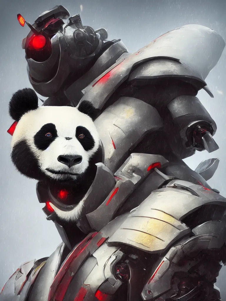 Image similar to “A detailed portrait of a giant robot panda dressed as a samurai, anime, trending on artstation, octane render, cgsociety, 4K, 8K”