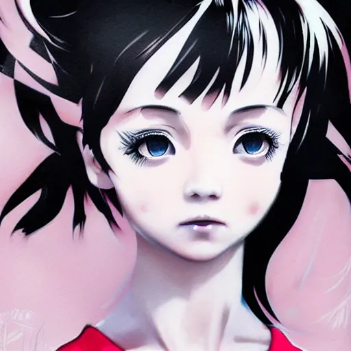 Image similar to tattooed little girl wearing an white dress. art by ilya kuvshinov, profile picture, inspired by hirohiko araki, highly detailed, 8 0 s anime art style, realistic, vogue cover