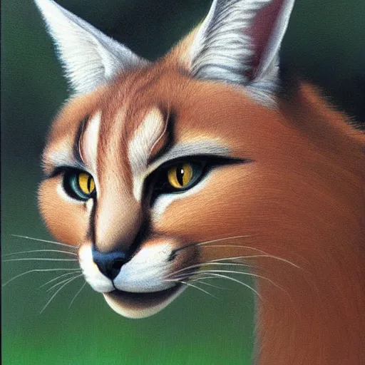 Prompt: cute fluffy caracal, painting by keith parkinson