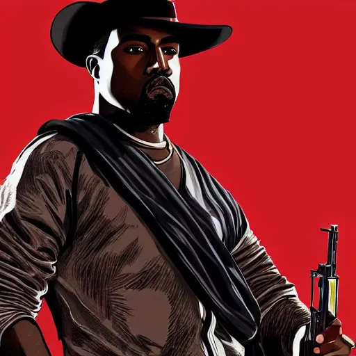 Image similar to kanye west in stephen bliss illustration red dead redemption 2 artwork of kanye west, face, in the style of red dead redemption 2 loading screen, digital art, digital painting, art station, wlop, sharp focus, illustration by stephen bliss, artstation