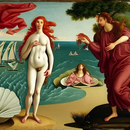 Prompt: The birth of Venus but it's a ghost, by Joachim Patinir, featured on Artstation