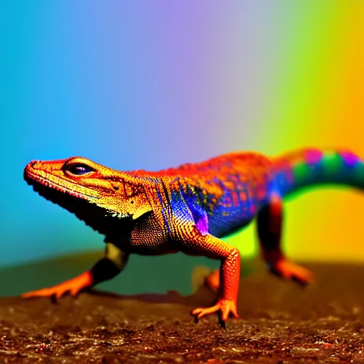 a tiny dragon lizard with rainbow colored wings, high | Stable