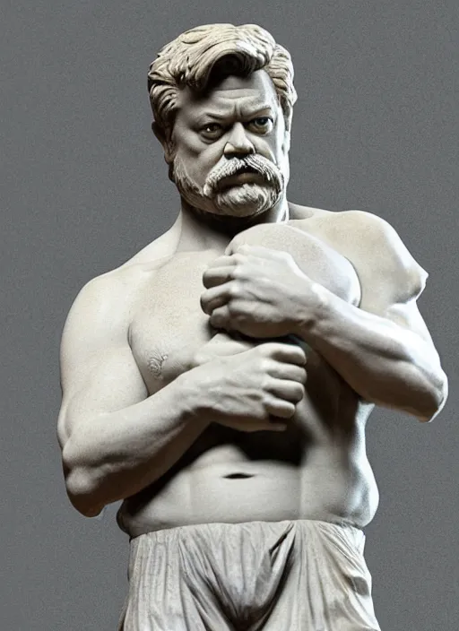 Prompt: Michelangelo's statue of Ron Swanson, highly detailed, 8k