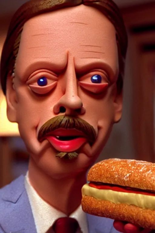 Image similar to film still of steve buscemi made out of bread in the royal tenenbaums, 4 k