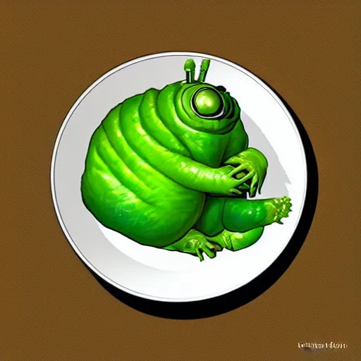 Image similar to a plate of a wholesome dinner of roasted tardigrade with a side of green mucus, digital art