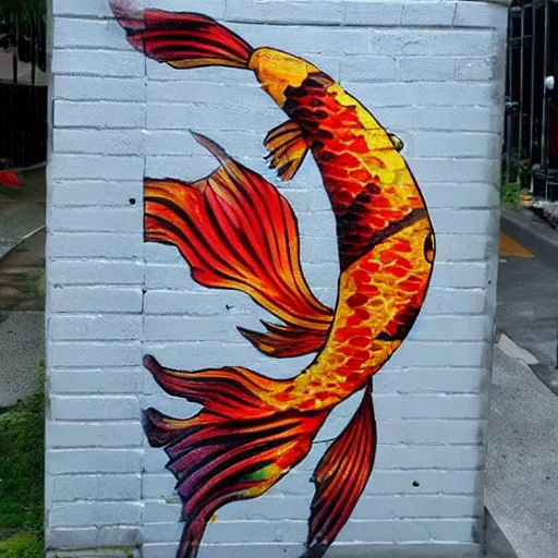 Prompt: a beautiful koi fish in the style of street art