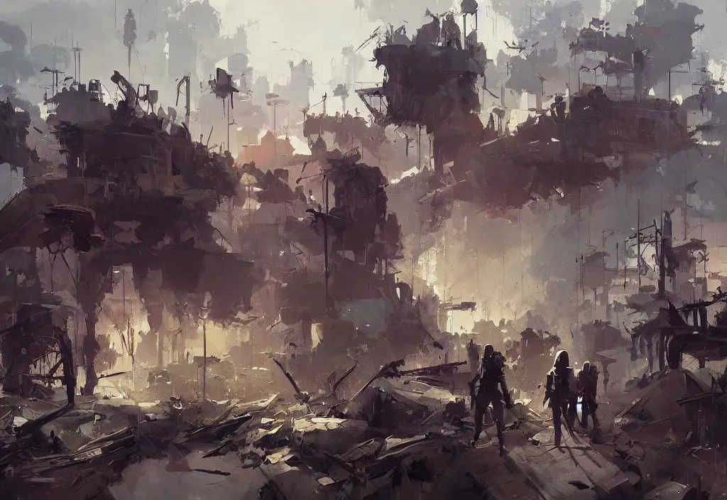 Image similar to ismail inceoglu painting of a war conflict, painting, trending on artstation, by greg manchess and by craig mullins and by kilian eng and by jake parker