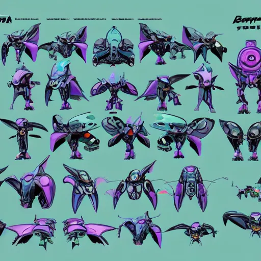 Prompt: character design sheets for an ancient manta ray battle mech suit, art by tim shafer from his work on psychonauts 2 by double fine, and inspired by splatoon by nintendo, blacklight